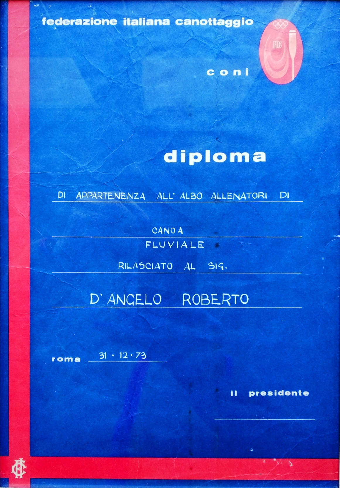 Diploma allenatore 1973